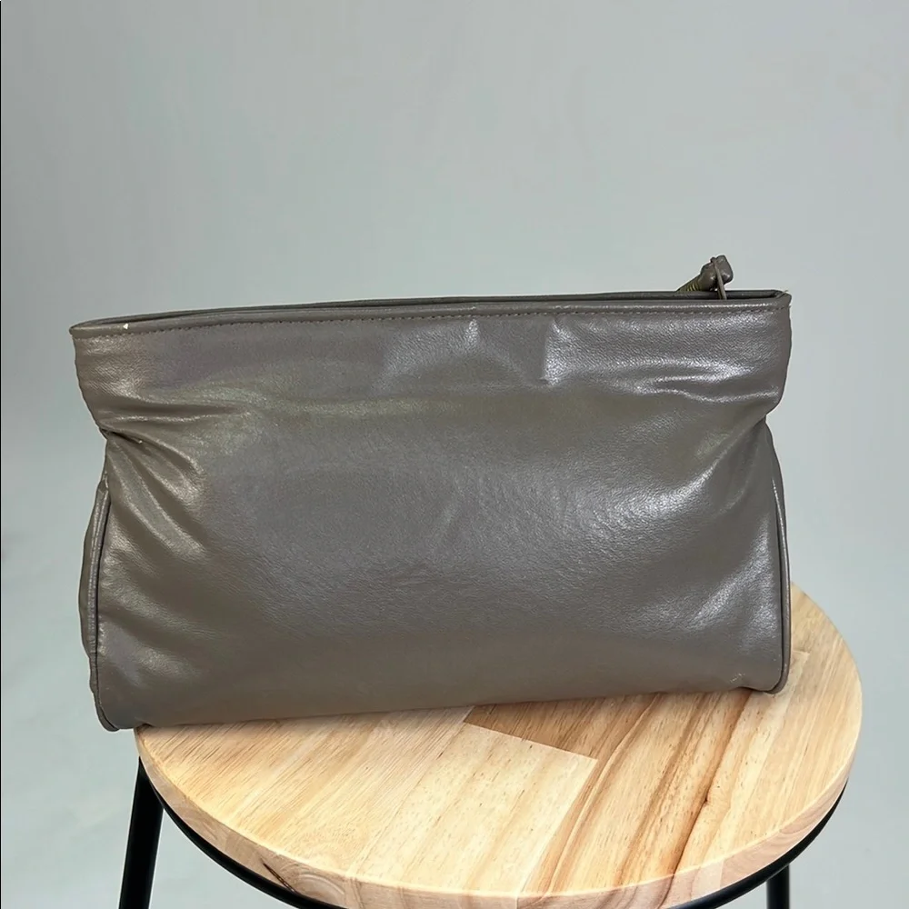 80s Dressy Clutch / Purse / Evening Bag with Zipper Taupe Brown Grey